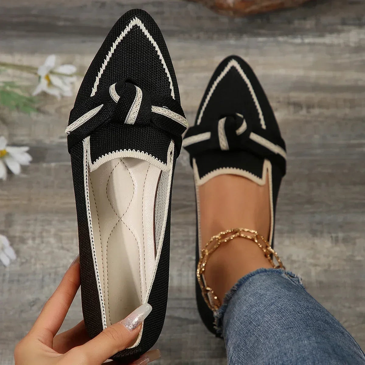 Bow Loafers | Pointed Toe Slip-On Flats | Breathable Casual Dress Shoes