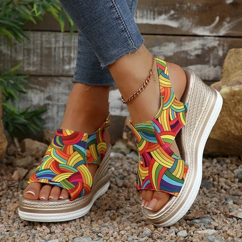 Colorful Platform Wedge Sandals | Strappy Espadrille Shoes | Ankle Buckle Summer Sandals