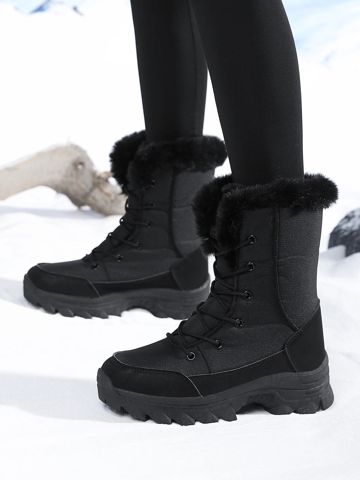 Winter Lace-Up Boots | Faux Fur Lined Snow Boots | Waterproof-Style Insulated Outdoor Ankle Boots