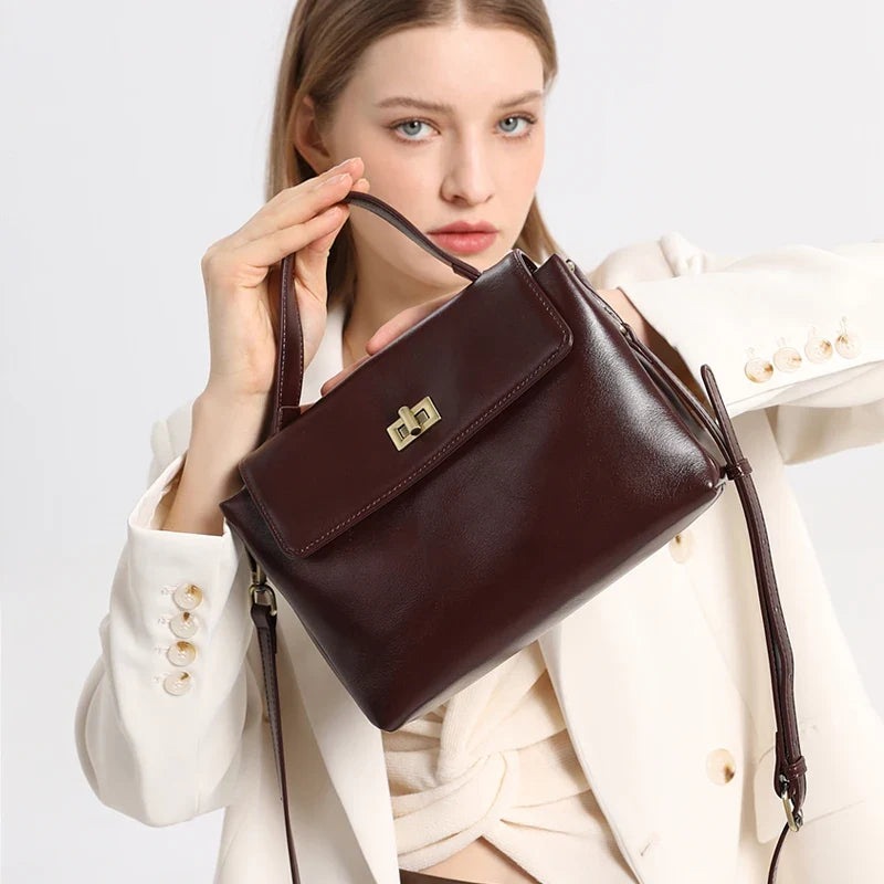 Structured Top Handle Handbag, Elegant Box Satchel with Adjustable Shoulder Strap, Minimalist Crossbody Purse for Work, Dates & Everyday Use