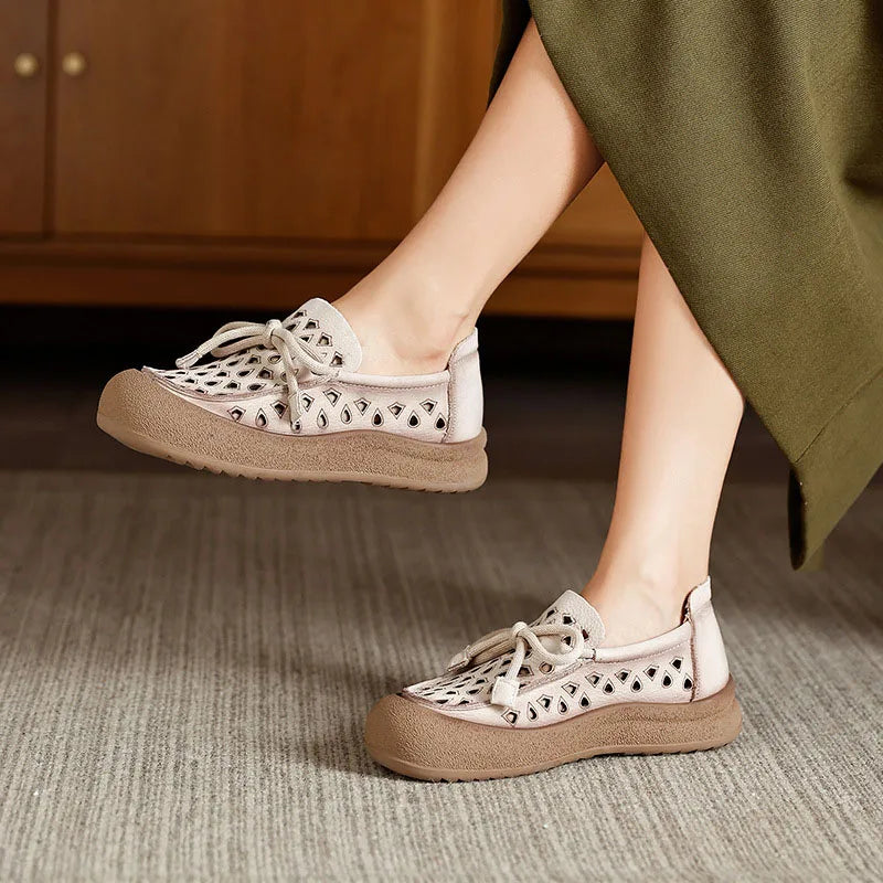 Perforated Lace Up Flats | Closed Toe Casual Shoes | Comfortable Lightweight Walking Shoes