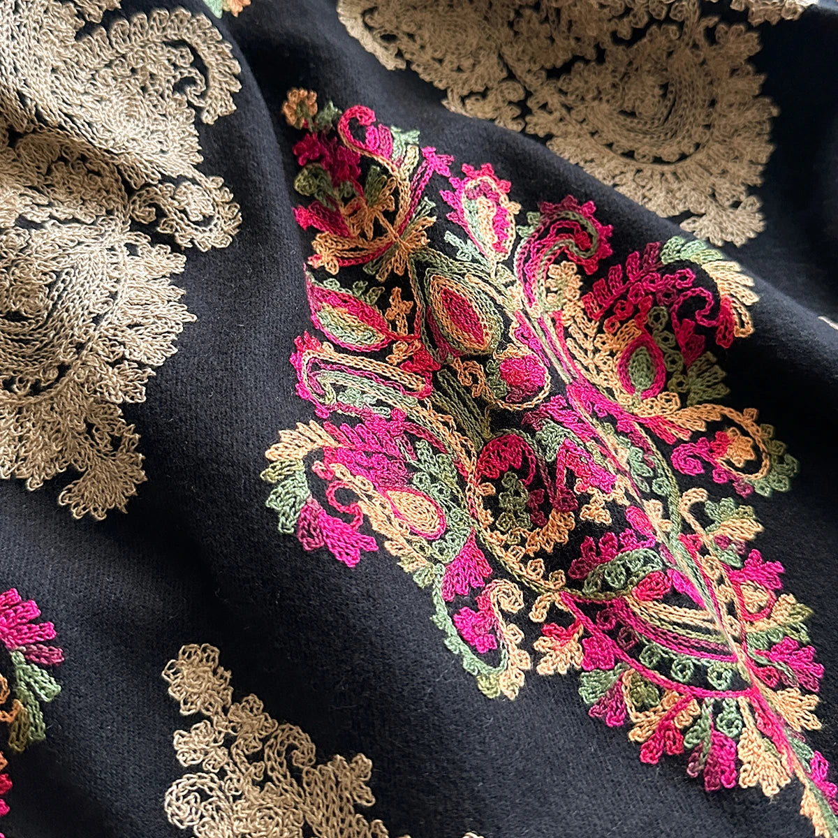 Women's Floral Print Kimono Shawl, Open Front Wrap with Fringed Hem, Elegant Embroidered Look Poncho for Women