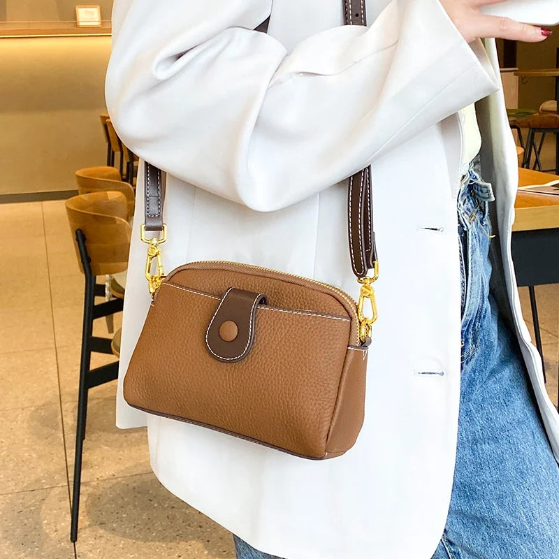 Small Crossbody Bag, Leather Shoulder Purse with Brown Accent, Compact Mini Handbag with Adjustable Strap for Everyday Use