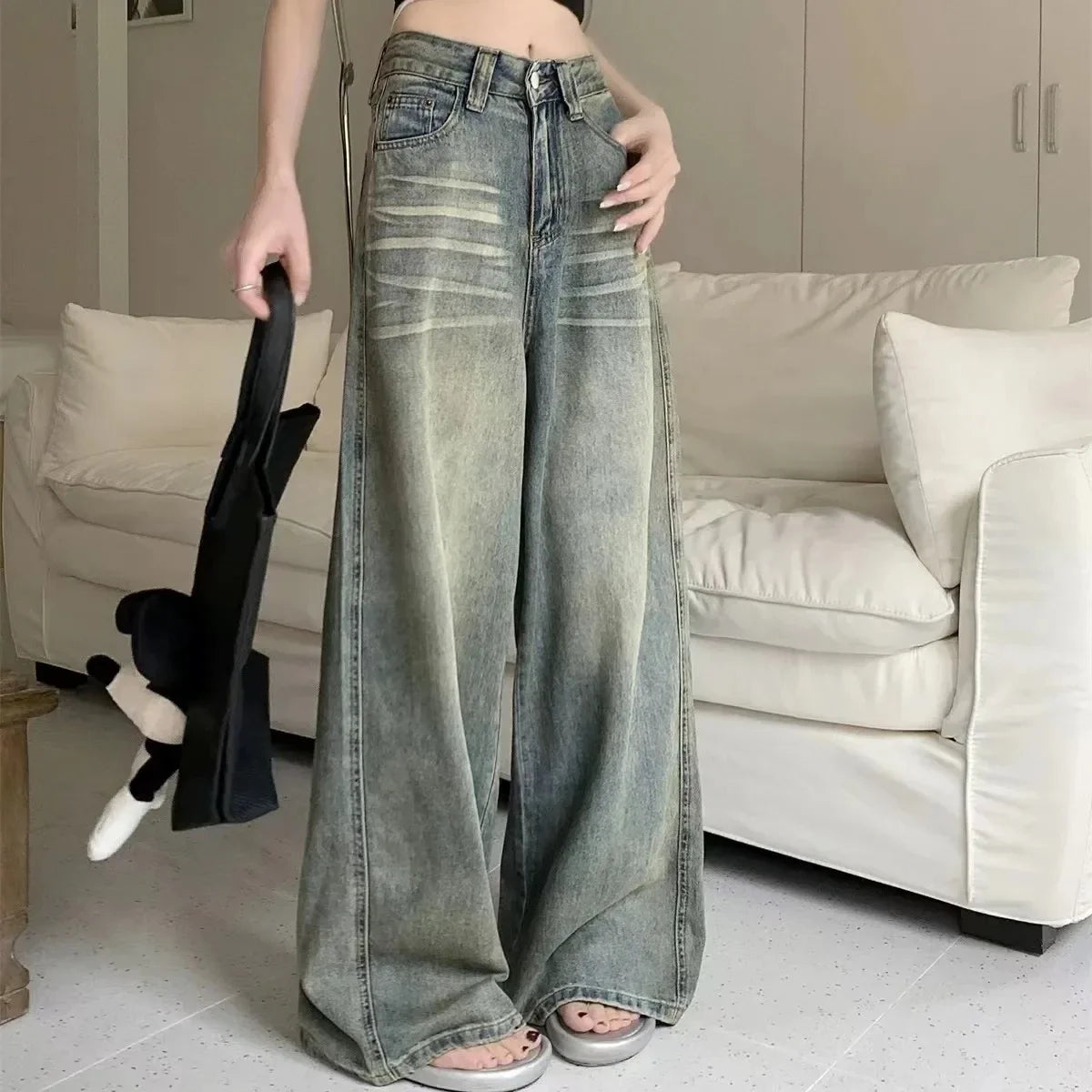 High Waisted Wide Leg Jeans Loose Fit Baggy Denim Pants Full Length Relaxed Streetwear Vintage Inspired Trousers