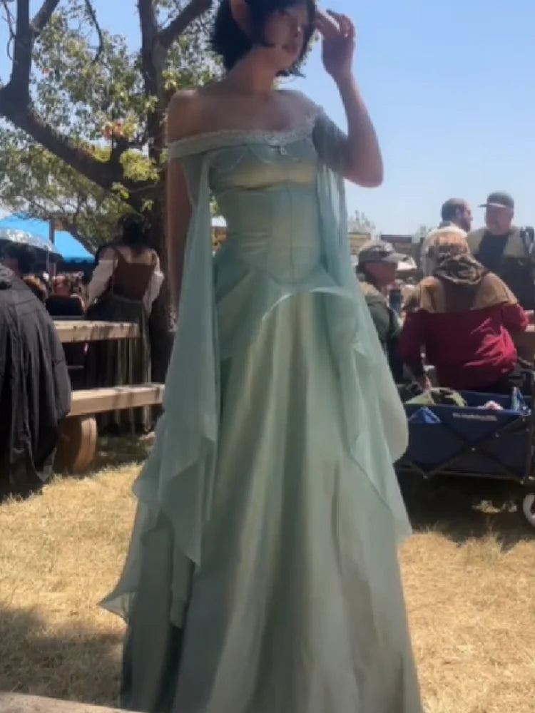 Corset Maxi Dress – Strapless A-Line Gown with Structured Bodice, Layered Sheer Overlay and Flowing Floor-Length Skirt for Weddings & Events