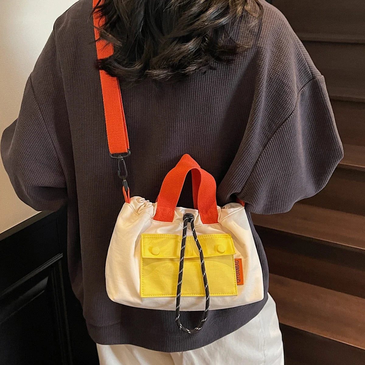 Canvas Tote Bag, Casual Mini Shoulder Handbag, Colorful Crossbody Purse with Front Pocket, Adjustable Strap & Top Handles