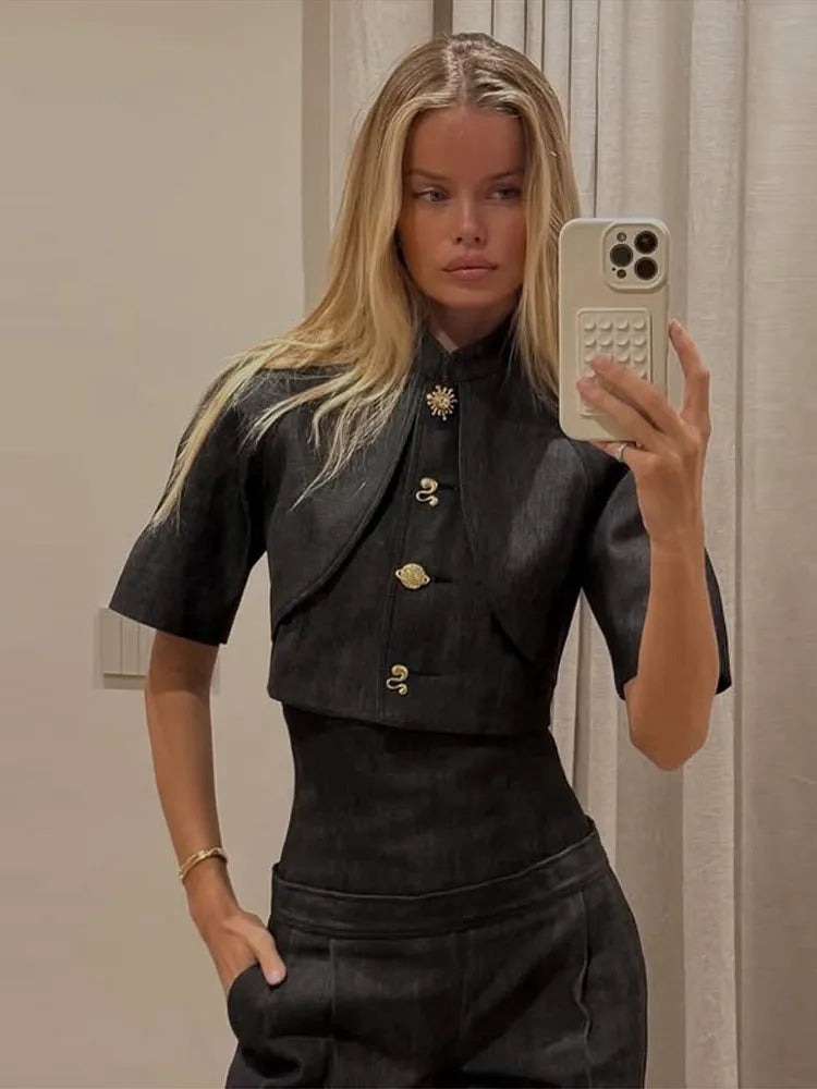 Button Front Collared Top & Wide Leg Pants Co-Ord Set | Tailored Two Piece Jumpsuit Style Outfit | Elegant Smart Casual Matching Set