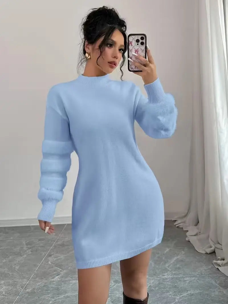 Turtleneck Mini Dress – Long Sleeve Sweater Dress with Relaxed A-Line Silhouette, Soft Knit Fabric and Minimalist Fall Style