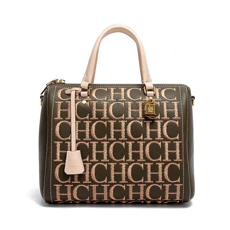 Monogram Print Tote Handbag, Structured Shoulder Purse with Top Handles, Elegant Large Work Bag for Office, Shopping, Travel & Everyday Use