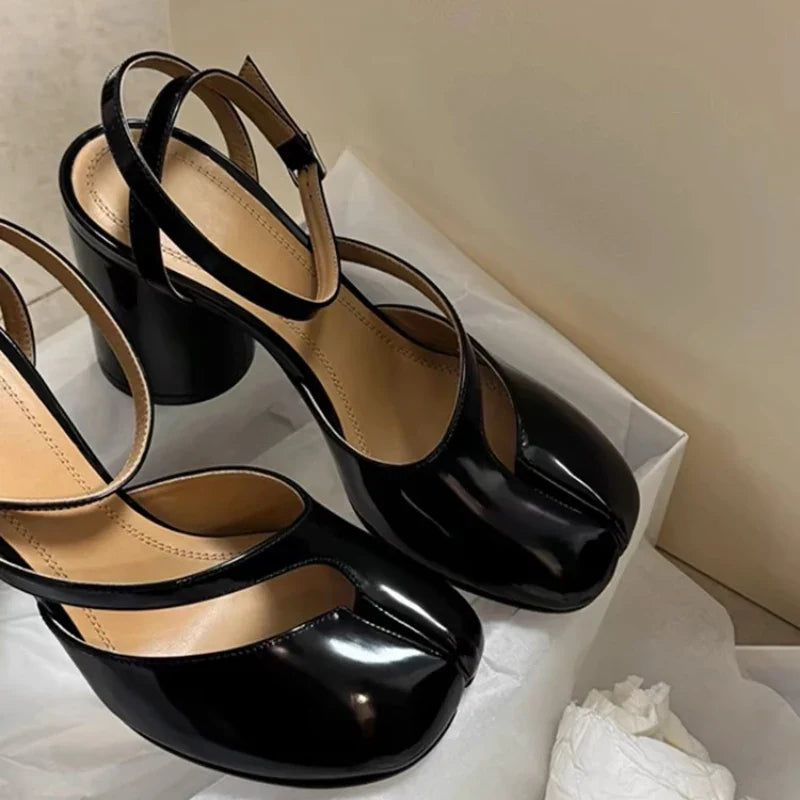 Patent Mary Jane Flats | Glossy Slingback Shoes | Square Toe Low Heel Dress Flats