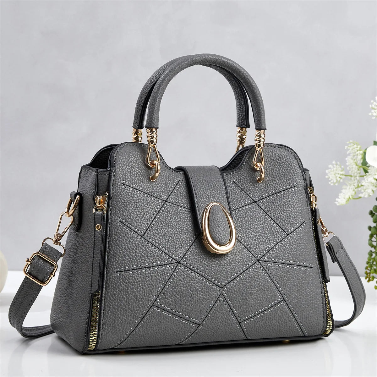 Quilted Top Handle Handbag, Structured Shoulder Satchel with Adjustable Crossbody Strap, Elegant Everyday Purse for Work, Shopping & Travel