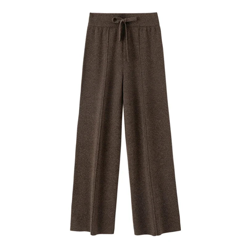 High Waisted Wide Leg Knit Pants Drawstring Relaxed Fit Straight Leg Trousers Soft Stretch Casual Lounge Bottoms