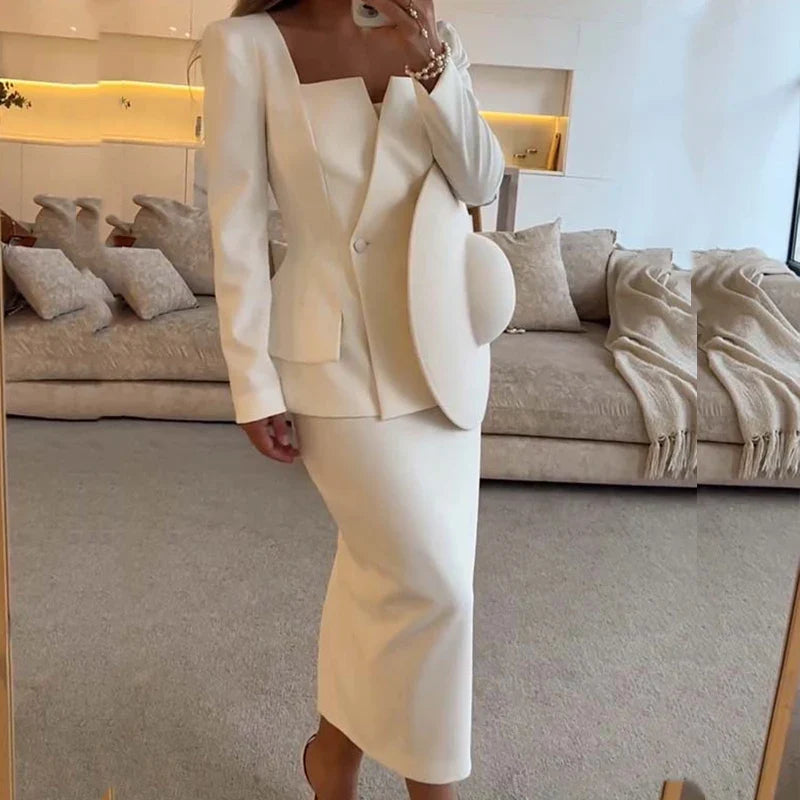 Double-Breasted Blazer & Tailored Trousers Co-Ord Set | Structured Long Sleeve Suit Outfit | Elegant Office & Formal Two Piece Set