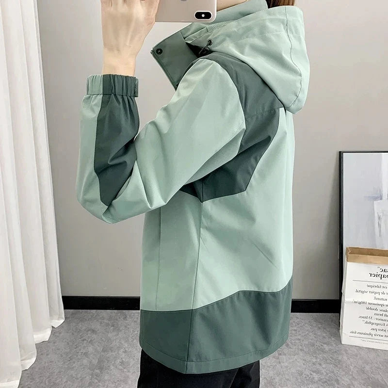 Hooded Windbreaker Jacket, Lightweight Zip-Up Outdoor Jacket with High Collar, Elastic Cuffs and Utility Pockets, Casual Activewear