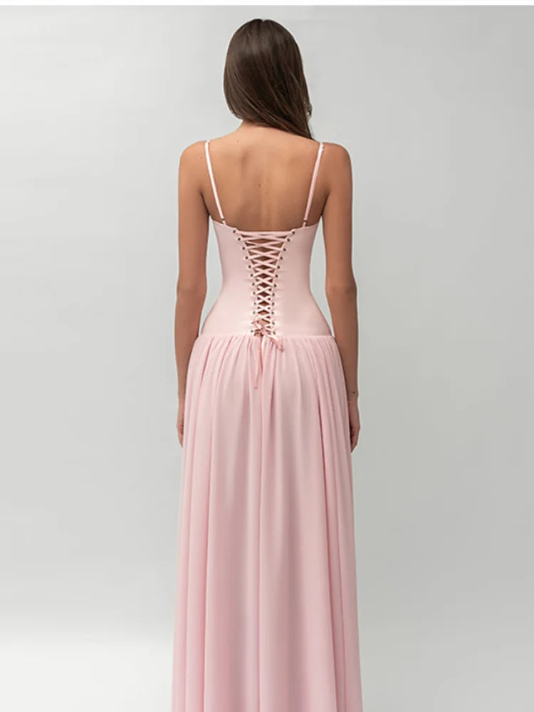 Corset Maxi Dress – Strapless Sweetheart Neck Dress with Structured Bodice, Defined Waist and Pleated Floor-Length Skirt for Weddings & Events
