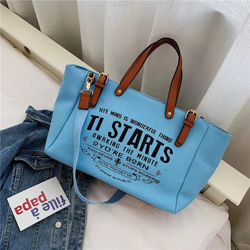 Vintage Graphic Canvas Tote Bag, Casual Shoulder Handbag with Leather-Accent Handles, Spacious Carryall Purse for Travel, Shopping & Everyday Use