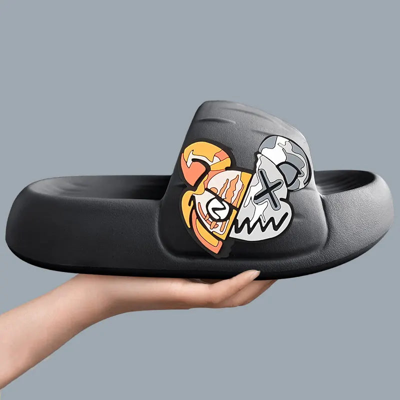 Graphic Slide Sandals | Cushioned Platform Slides | Fun Printed Casual Summer Slippers