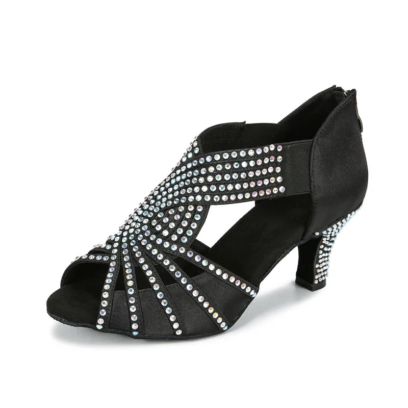 Rhinestone Ankle Strap Heels | Embellished Peep Toe Pumps | Sparkly High Heel Party Shoes