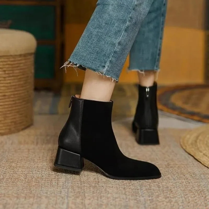 Pointed Toe Chelsea Ankle Boots | Low Block Heel Booties | Minimalist Slip-On Dress Shoes