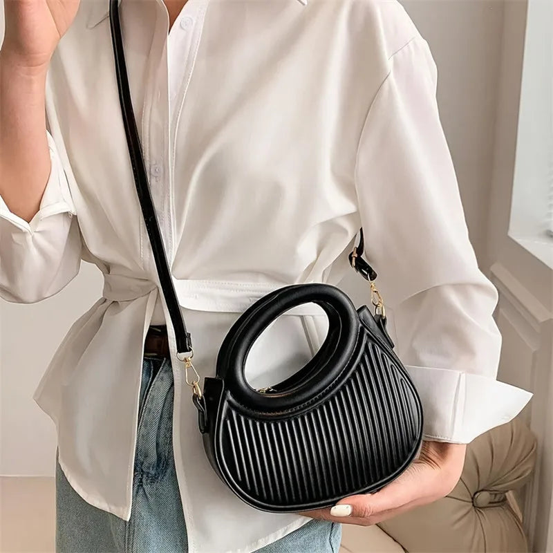 Ribbed Hobo Handbag, Stylish Top Handle Shoulder Purse with Adjustable Crossbody Strap, Curved Structured Satchel for Casual & Everyday Use