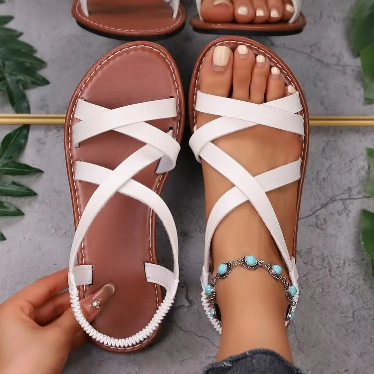 Strappy Flat Sandals | Criss Cross Toe Loop Shoes | Casual Summer Beach Vacation Sandals