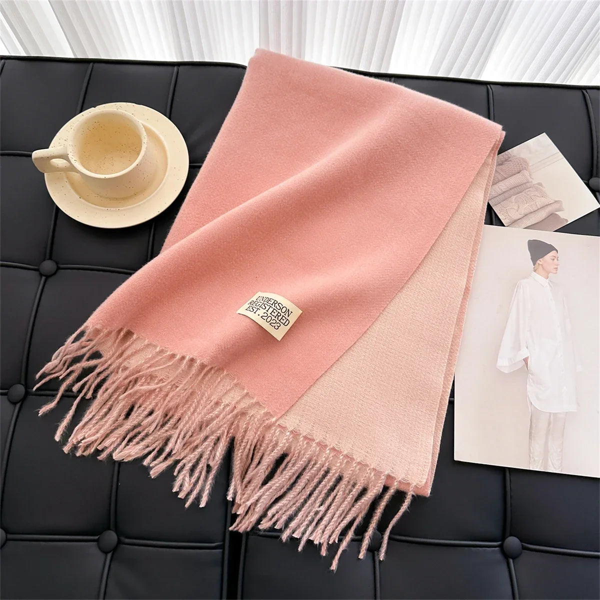 Women's Shawl Wrap, Two-Tone Fringed Scarf, Elegant Oversized Shoulder Wrap for Women