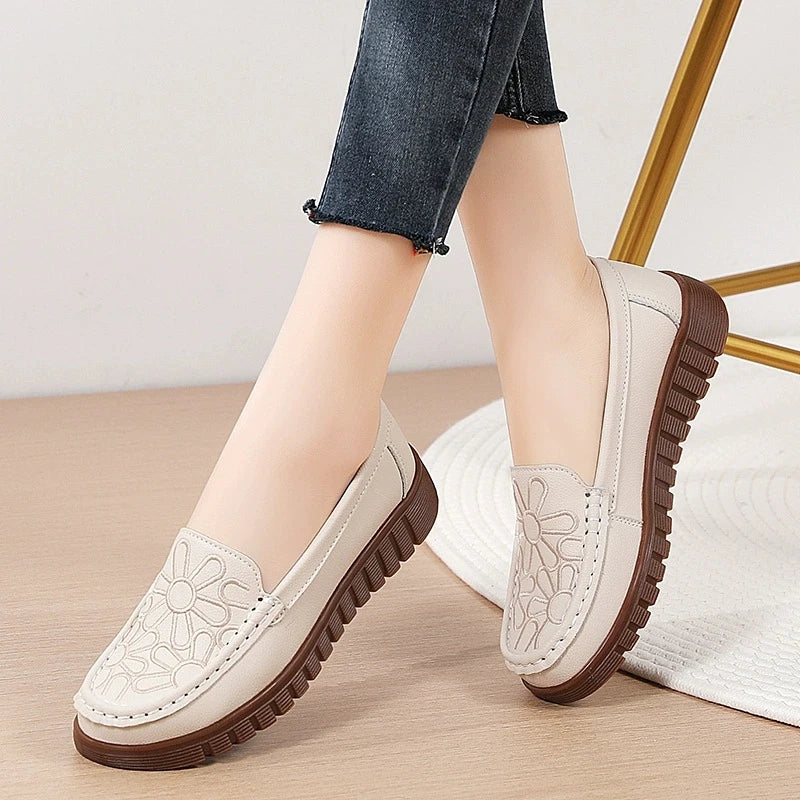 Floral Embroidered orthopaedic Loafers | Slip-On Platform Flats | Round Toe Casual Walking Shoes