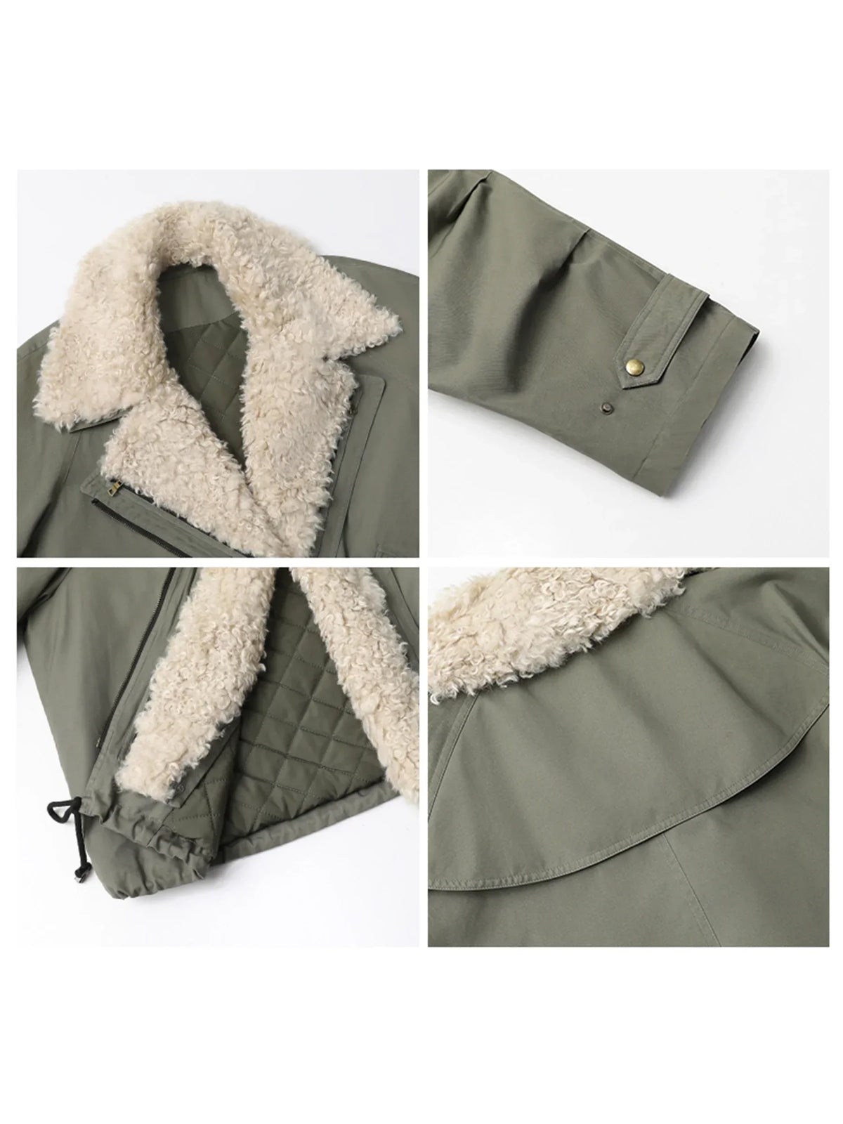 Faux Shearling Collar Jacket, Cropped Utility Aviator Jacket, Relaxed Fit Zip-Up Winter Outerwear