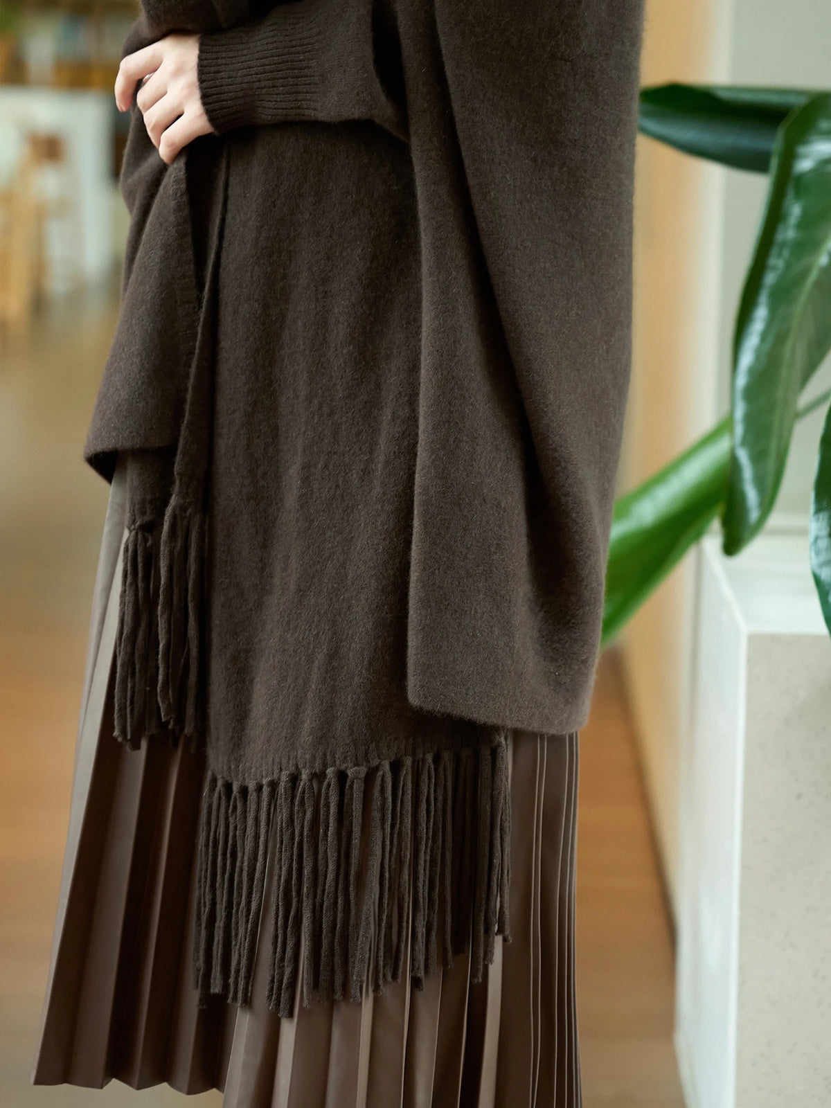 Women's Oversized Scarf Wrap, Solid Color Long Shawl with Fringed Ends, Neutral Winter Scarf for Women
