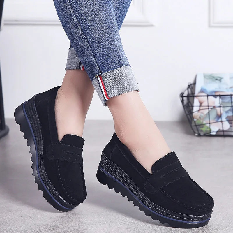 Chunky Slip-On Loafers | Platform Walking Shoes | Comfortable Casual Everyday Sneakers