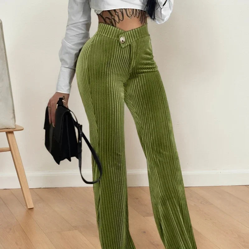High Waisted Flare Pants Ribbed Knit Trousers Stretchy Bell Bottom Wide Leg Casual Lounge Streetwear Bottoms