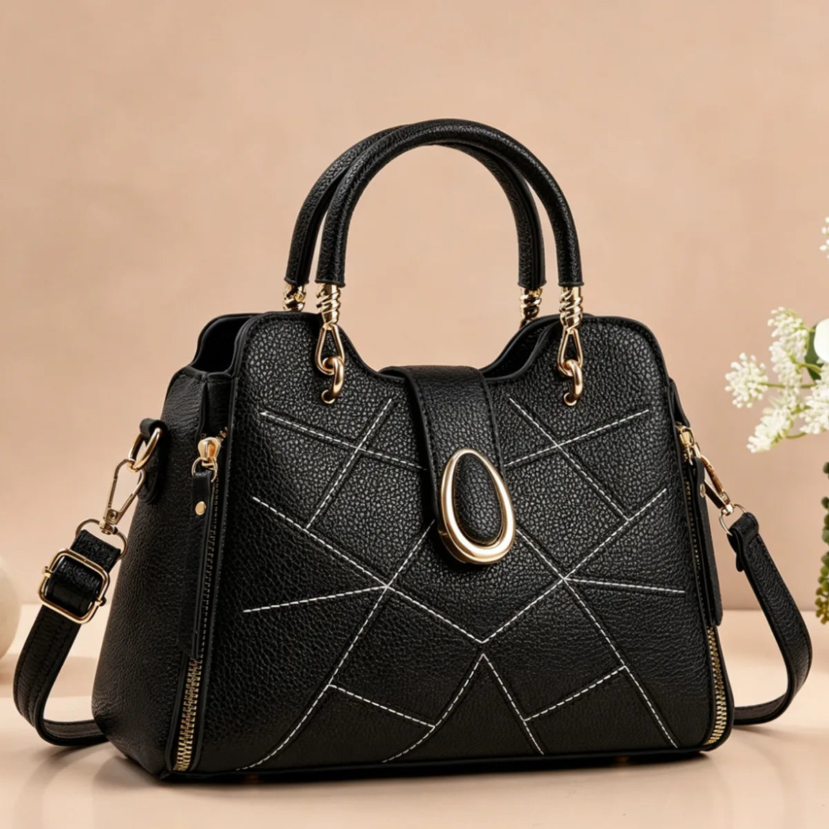 Quilted Top Handle Handbag, Structured Shoulder Satchel with Adjustable Crossbody Strap, Elegant Everyday Purse for Work, Shopping & Travel