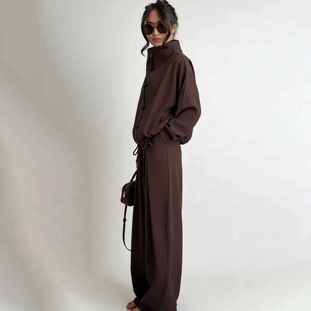 Button Front Collared Top & Wide Leg Pants Co-Ord Set | Long Sleeve Relaxed Two Piece Outfit | Minimalist Casual Lounge Matching Set