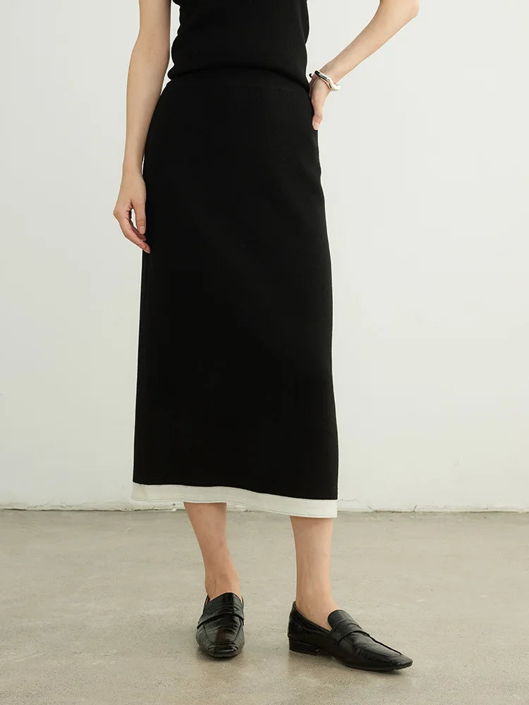 High Waisted Knit Midi Skirt Straight Fit Ribbed Long Skirt Soft Stretch Minimalist Casual Office Winter Bottomwear
