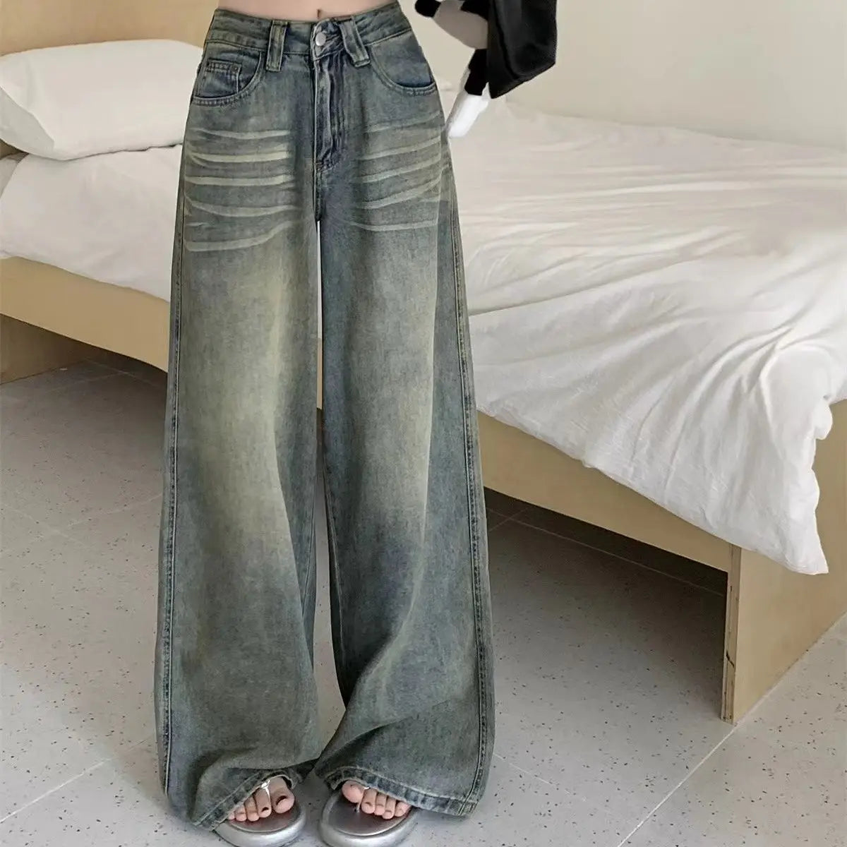 High Waisted Wide Leg Jeans Loose Fit Baggy Denim Pants Full Length Relaxed Streetwear Vintage Inspired Trousers