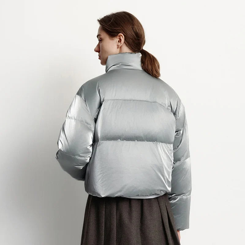 Cropped Puffer Jacket, Hooded Quilted Jacket with Snap Front and Relaxed Fit, Lightweight Casual Winter Outerwear