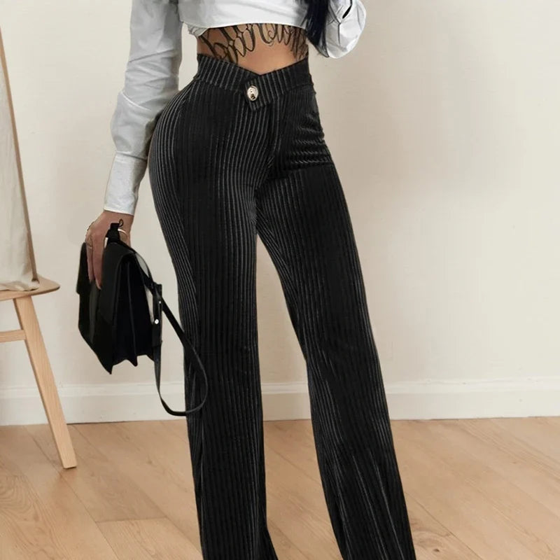 High Waisted Flare Pants Ribbed Knit Trousers Stretchy Bell Bottom Wide Leg Casual Lounge Streetwear Bottoms