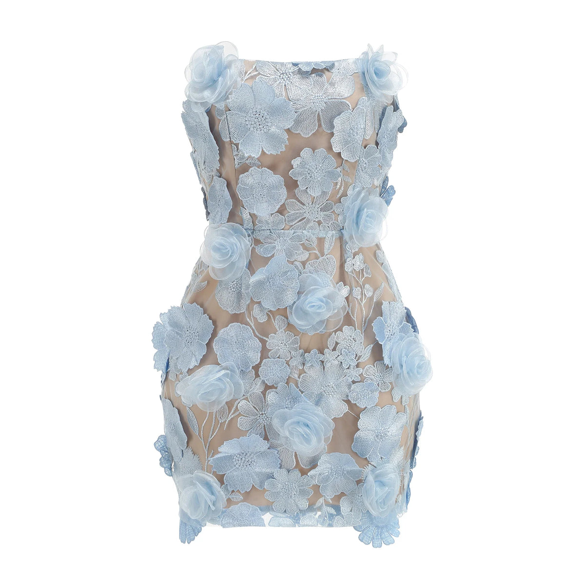 Lace Mini Dress – Strapless Sweetheart Neck Dress with Floral Lace Overlay, Fitted Bodice and Figure-Hugging Silhouette for Parties & Events