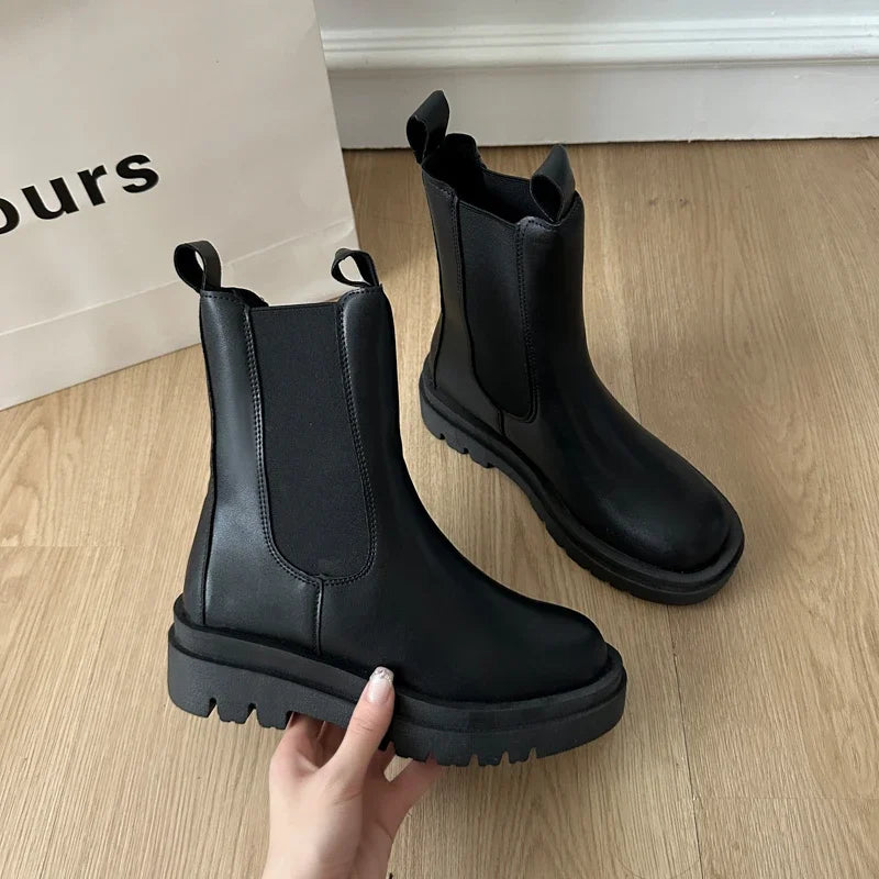 Chelsea Ankle Boots | Chunky Platform Combat Booties | Elastic Side Panel Casual Boots