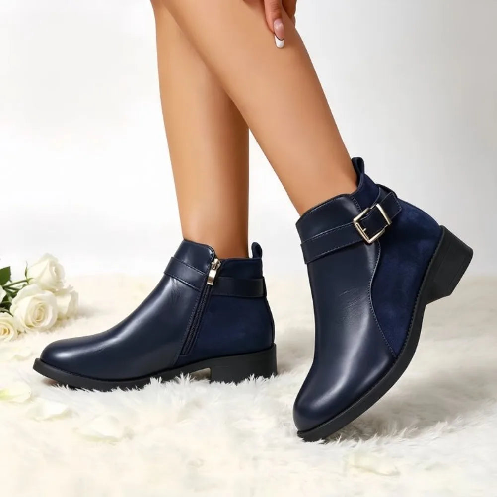 Buckle Ankle Boots | Low Block Heel Zip-Up Booties | Classic Casual Winter Boots