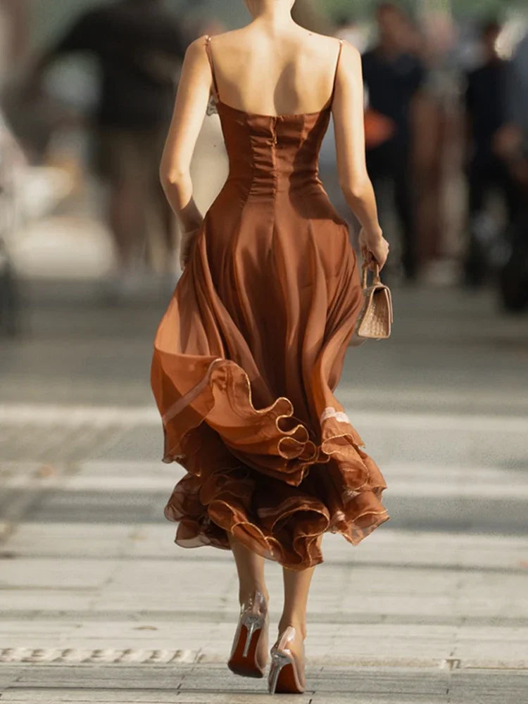 Corset Midi Dress – Strapless Sweetheart Dress with Structured Bodice, Defined Waist, Layered Flared Skirt and Elegant Draped Silhouette