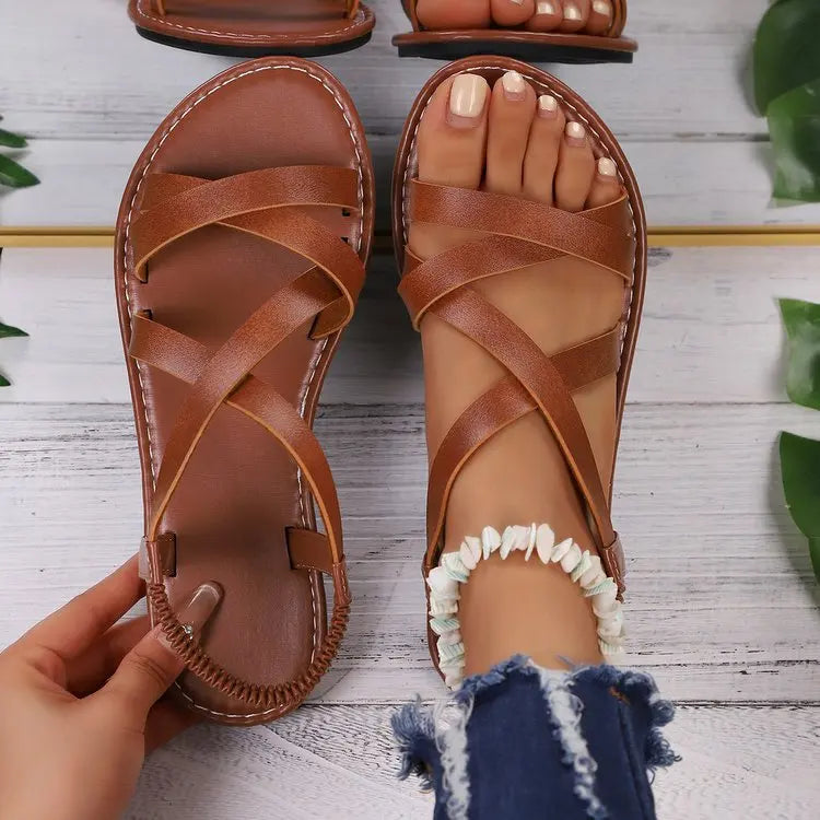 Strappy Flat Sandals | Criss Cross Toe Loop Shoes | Casual Summer Beach Vacation Sandals