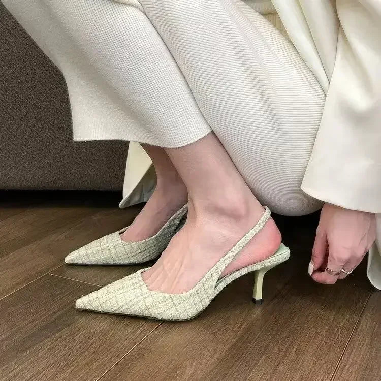 Pointed Toe Slingback Flats | Bow Detail Kitten Heel Pumps | Elegant Casual Dress Shoes