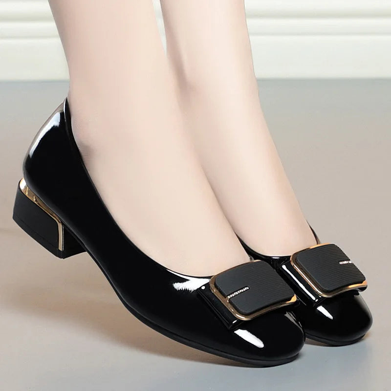 Buckle Low Heel Pumps | Square Toe Dress Shoes | Elegant Slip On Block Heel Shoes for Women