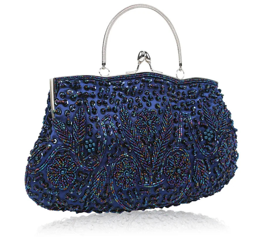 Beaded Frame Handbag, Intricate Embroidered Evening Purse with Ornate Floral Pattern & Top Handle, Elegant Clutch for Weddings & Parties