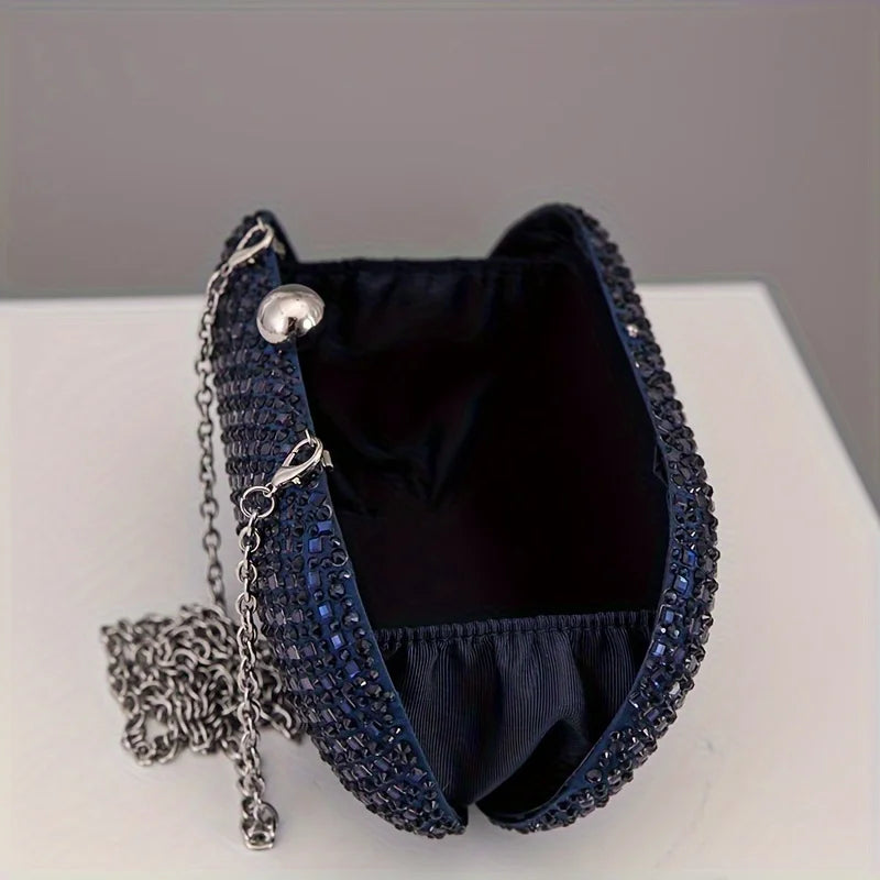 Beaded Clutch Bag, Sparkling Evening Purse with Crystal Embellished Finish, Compact Hard Case Handbag for Weddings, Parties & Formal Events