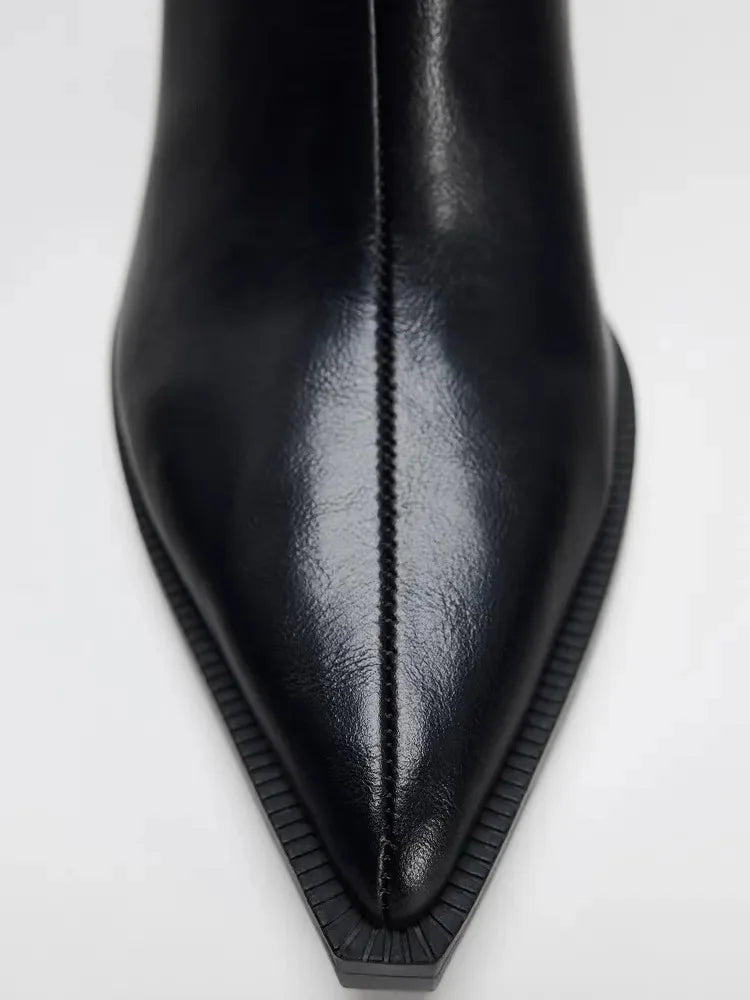 Pointed Toe Ankle Boots | Chunky Block Heel Booties | Minimalist Zip-Up Dress Boots