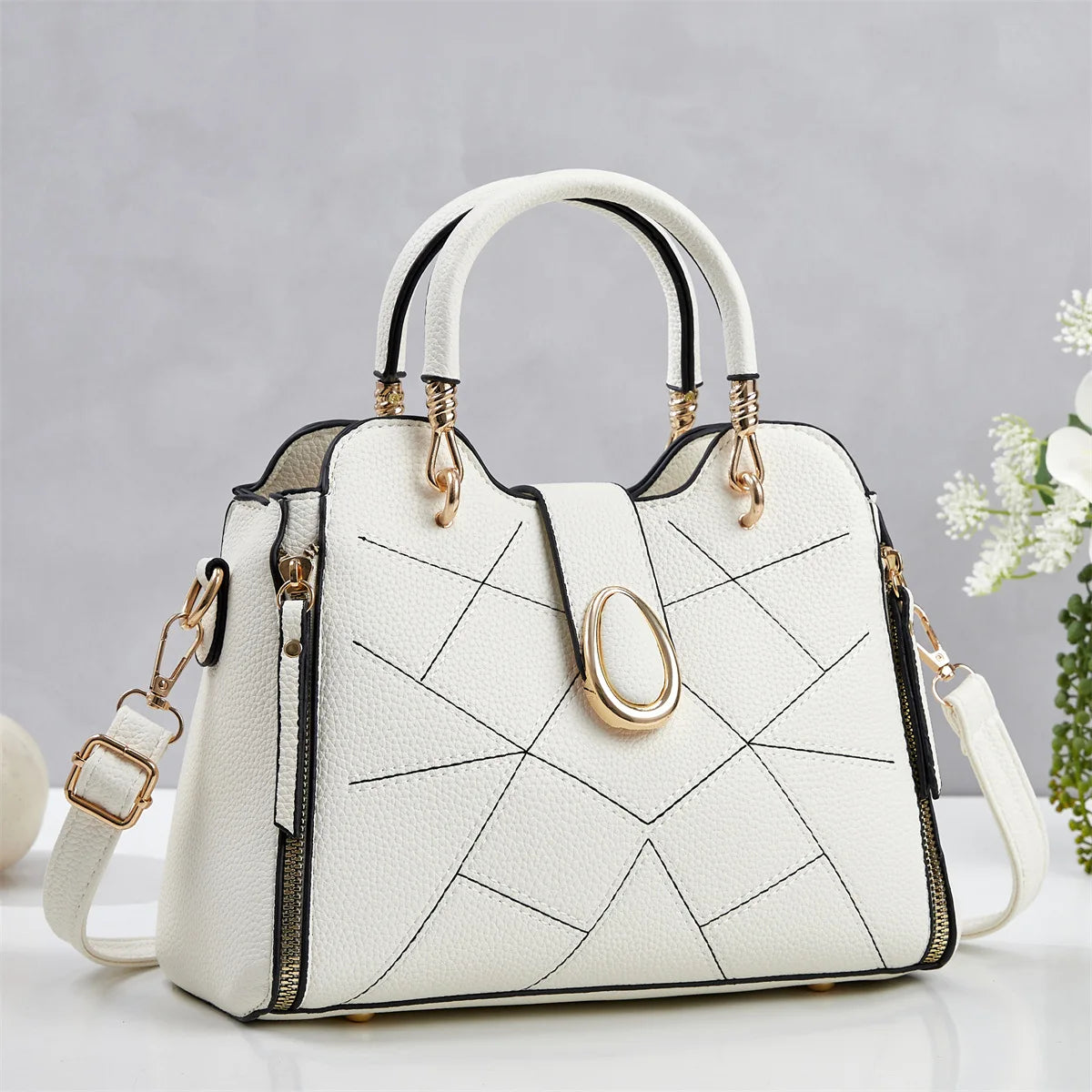 Quilted Top Handle Handbag, Structured Shoulder Satchel with Adjustable Crossbody Strap, Elegant Everyday Purse for Work, Shopping & Travel