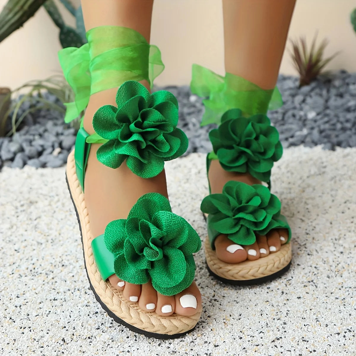 Floral Espadrille Sandals | Flower Ankle Tie Wedges | Romantic Summer Platform Shoes