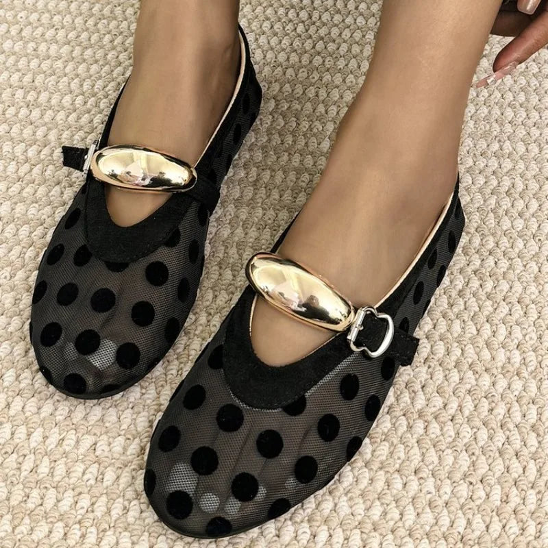 Polka Dot Mary Jane Flats | Bow Detail Round Toe Shoes | Cute Comfortable Casual Ballet Flats
